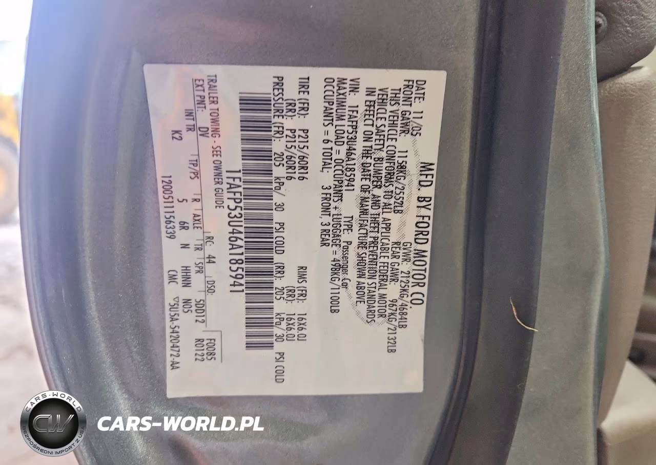 2006 Ford Taurus Se VIN:1FAFP53U46A185941 - 12