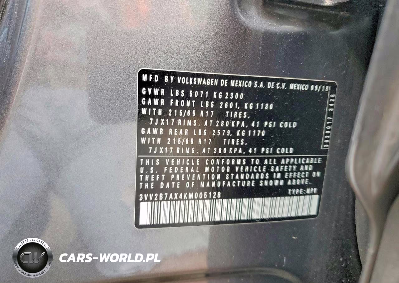 2019 Volkswagen Tiguan Se VIN:3VV2B7AX4KM005128 - 13