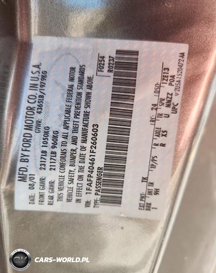 2001 Ford Mustang VIN:1FAFP40461F260603 - 12