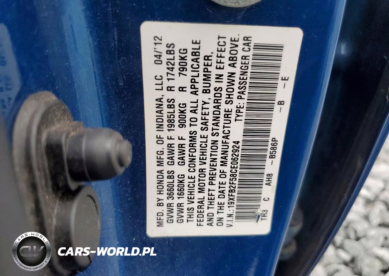 2012 Honda Civic Lx VIN:19XFB2F58CE062924 - 13