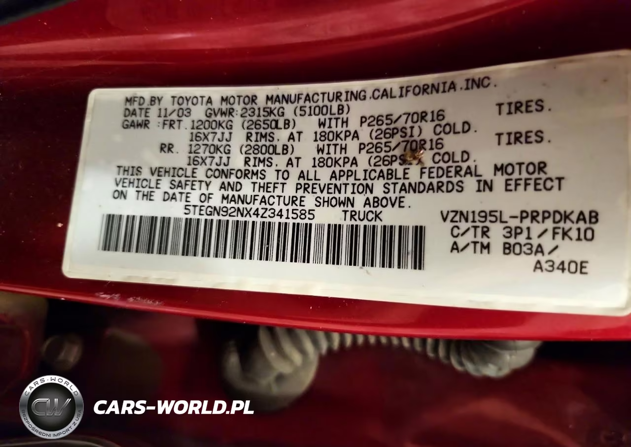 2004 Toyota Tacoma Prerunner V6 VIN:5TEGN92NX4Z341585 - 12