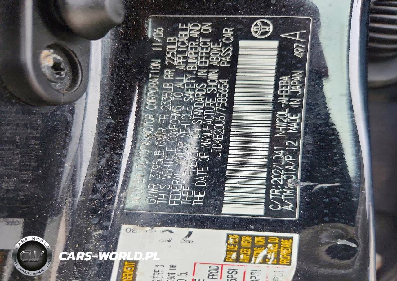 2007 Toyota Prius Base VIN:JTDKB20U677585654 - 12