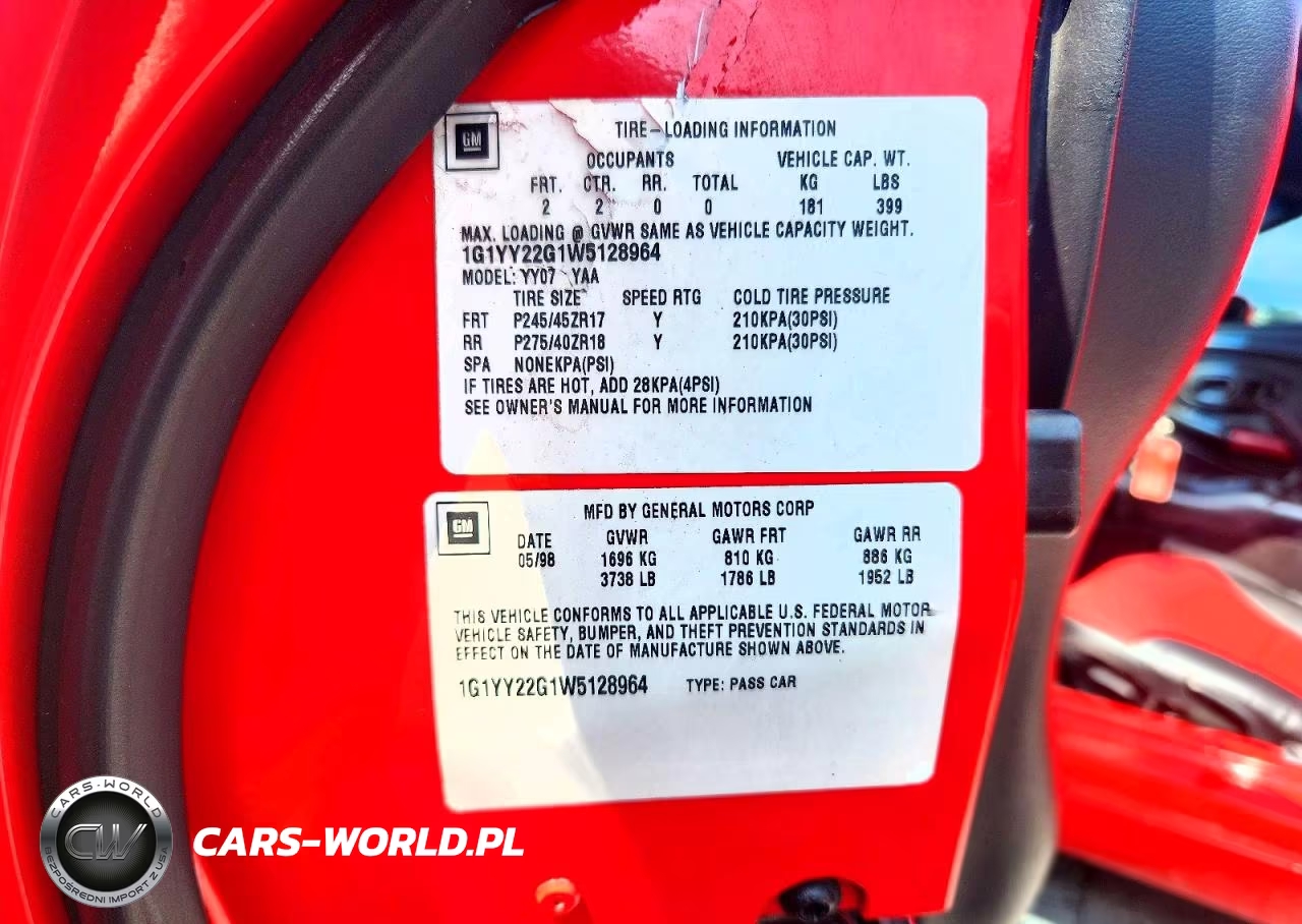 1998 Chevrolet Corvette VIN:1G1YY22G1W5128964 - 12
