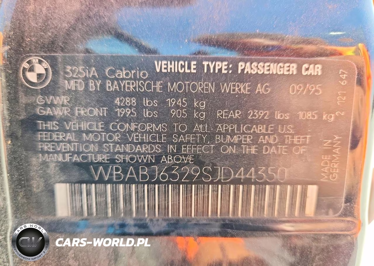 1995 BMW 325 Ic Automatic VIN:WBABJ6329SJD44350 - 13