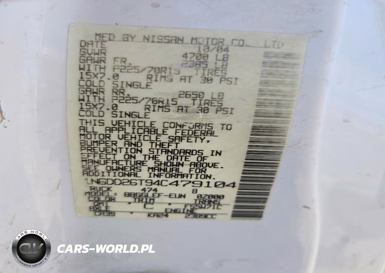 2004 Nissan Frontier Standard VIN:1N6DD26T94C479104 - 14