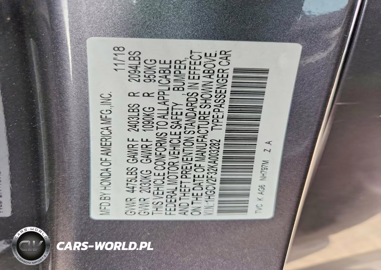 2019 Honda Accord Sport VIN:1HGCV2F32KA003282 - 13