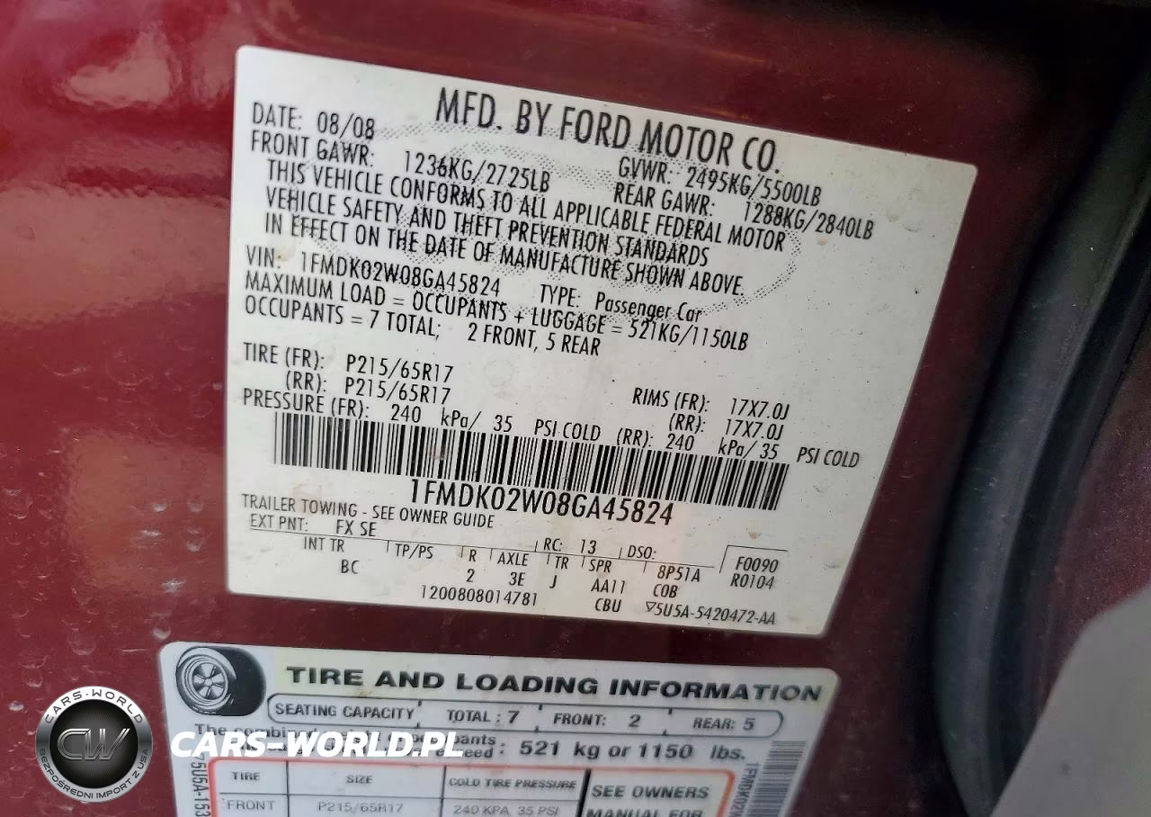 2008 Ford Taurus X Sel VIN:1FMDK02W08GA45824 - 14
