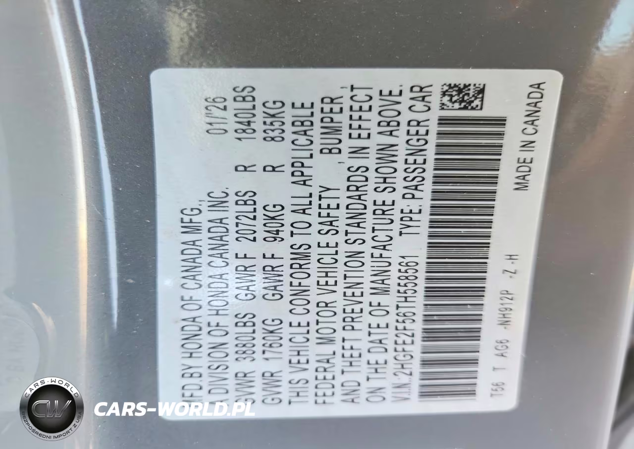 2026 Honda Civic Sport VIN:2HGFE2F56TH558561 - 13