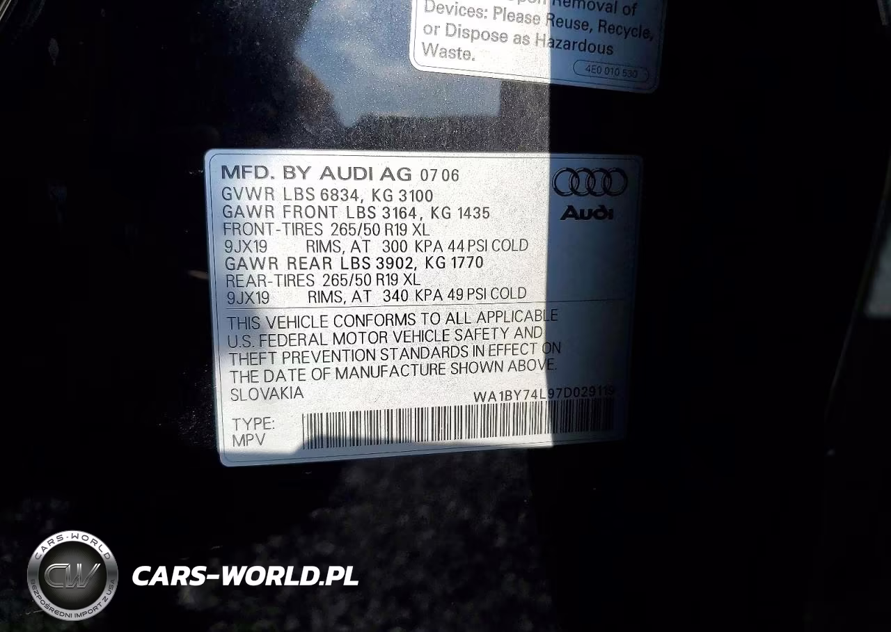 2007 Audi Q7 3.6 Quattro Premium VIN:WA1BY74L97D029119 - 13