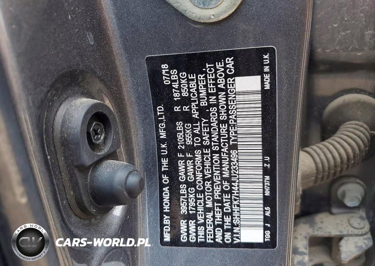 2018 Honda Civic Sport VIN:SHHFK7H44JU233496 - 12