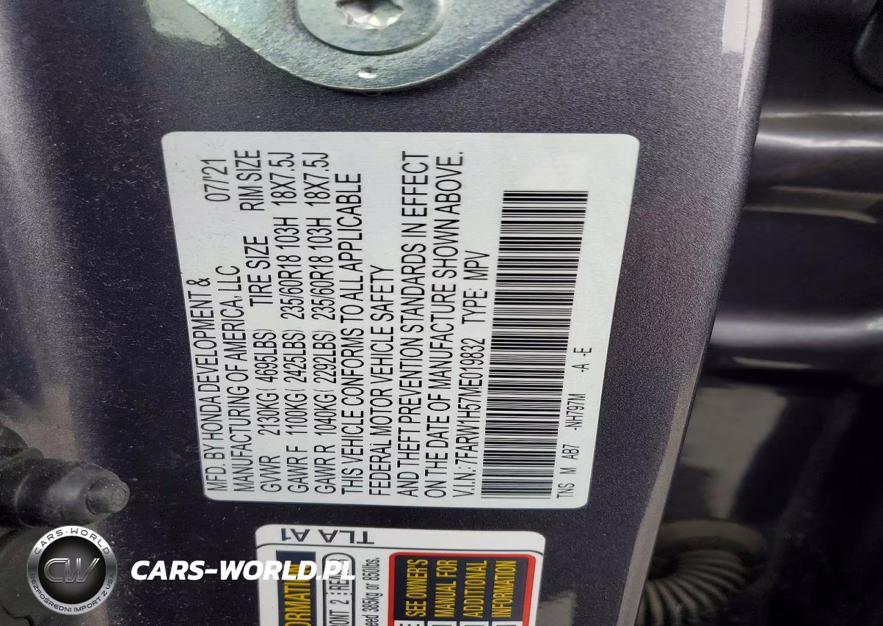 2021 Honda Cr-V Ex VIN:7FARW1H57ME019832 - 14