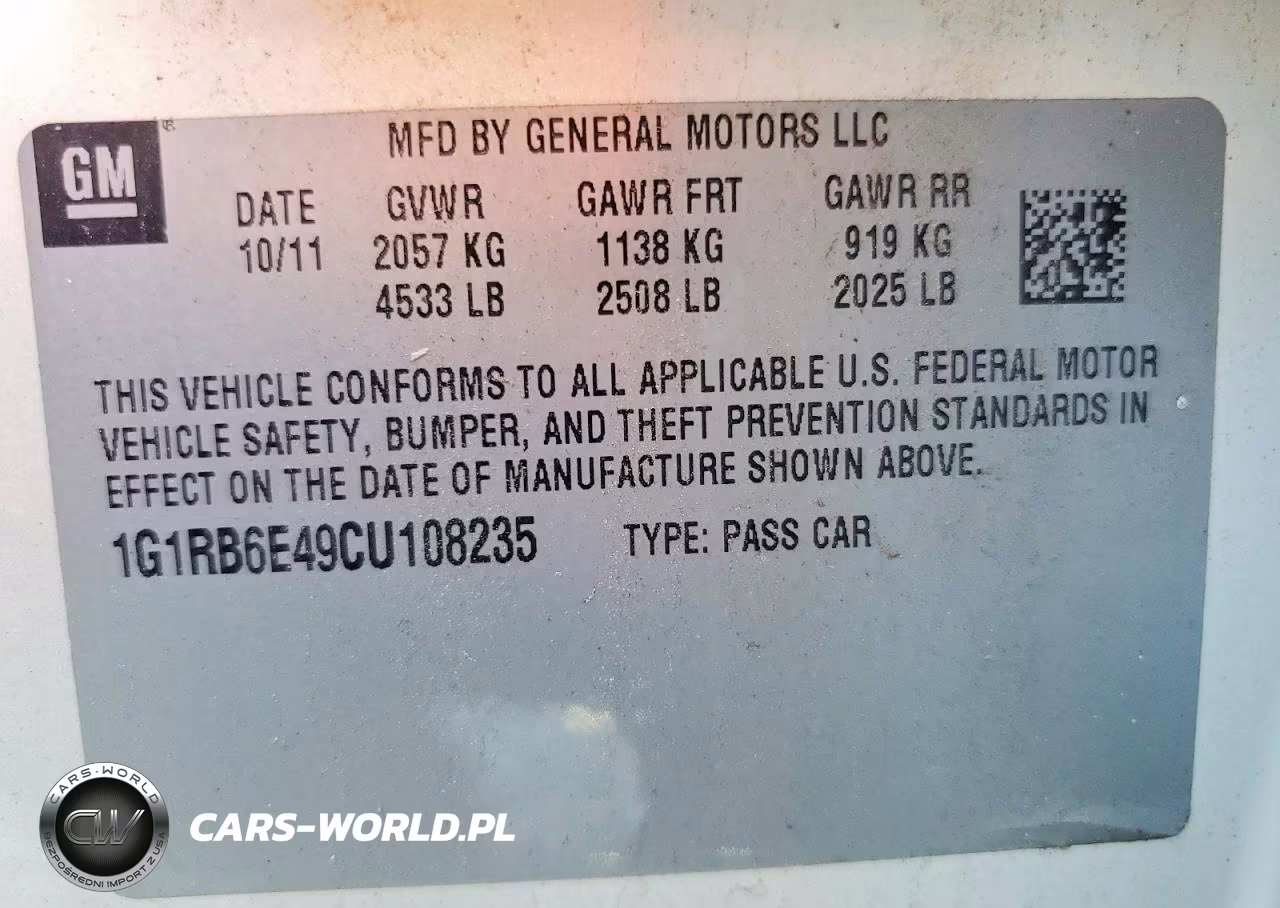 2012 Chevrolet Volt VIN:1G1RB6E49CU108235 - 12