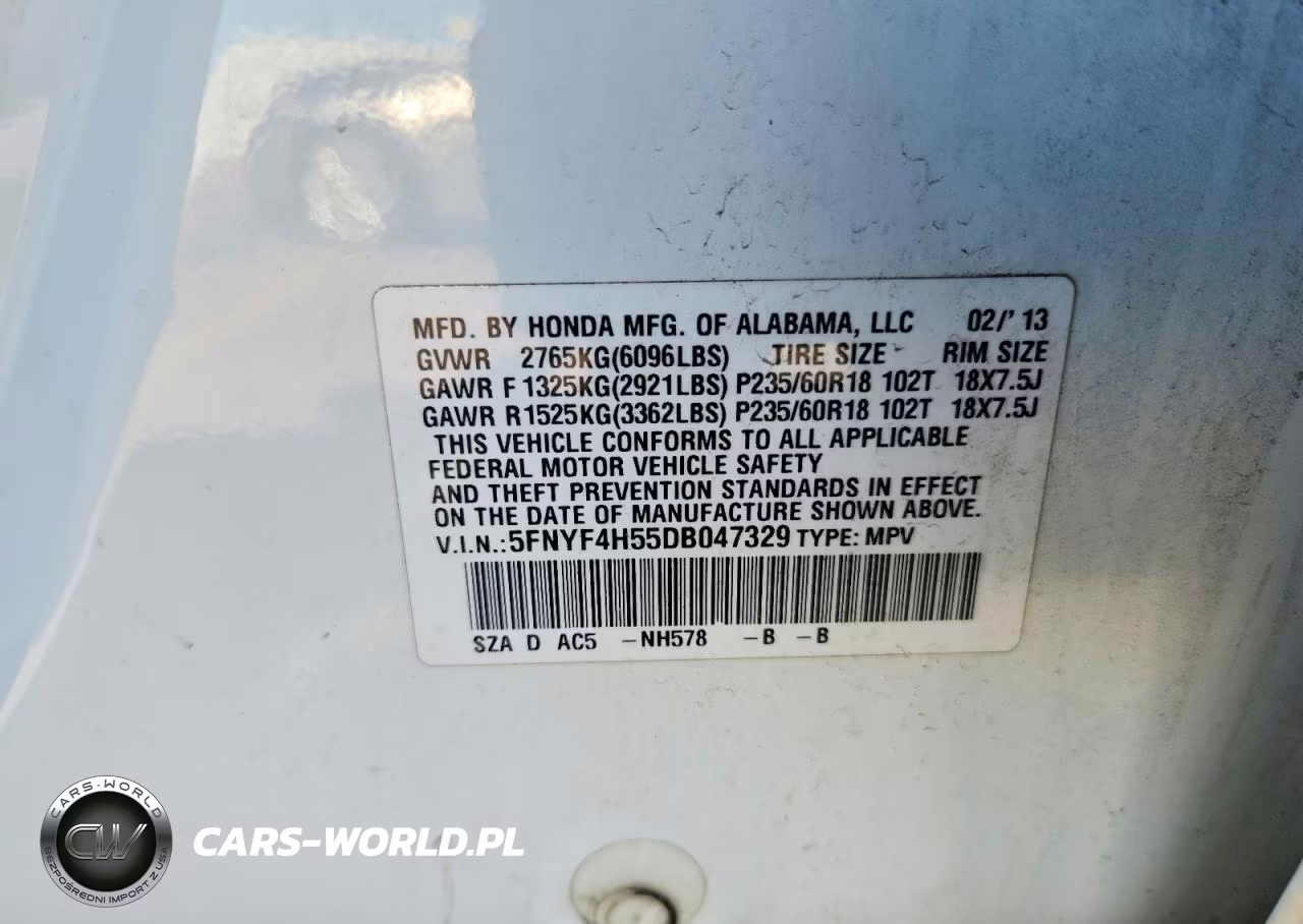 2013 Honda Pilot Exl VIN:5FNYF4H55DB047329 - 14