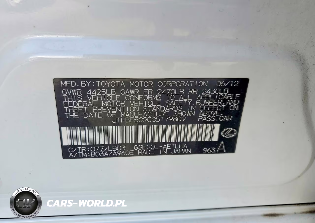 2012 Lexus Is 250 Base VIN:JTHBF5C20C5179809 - 12
