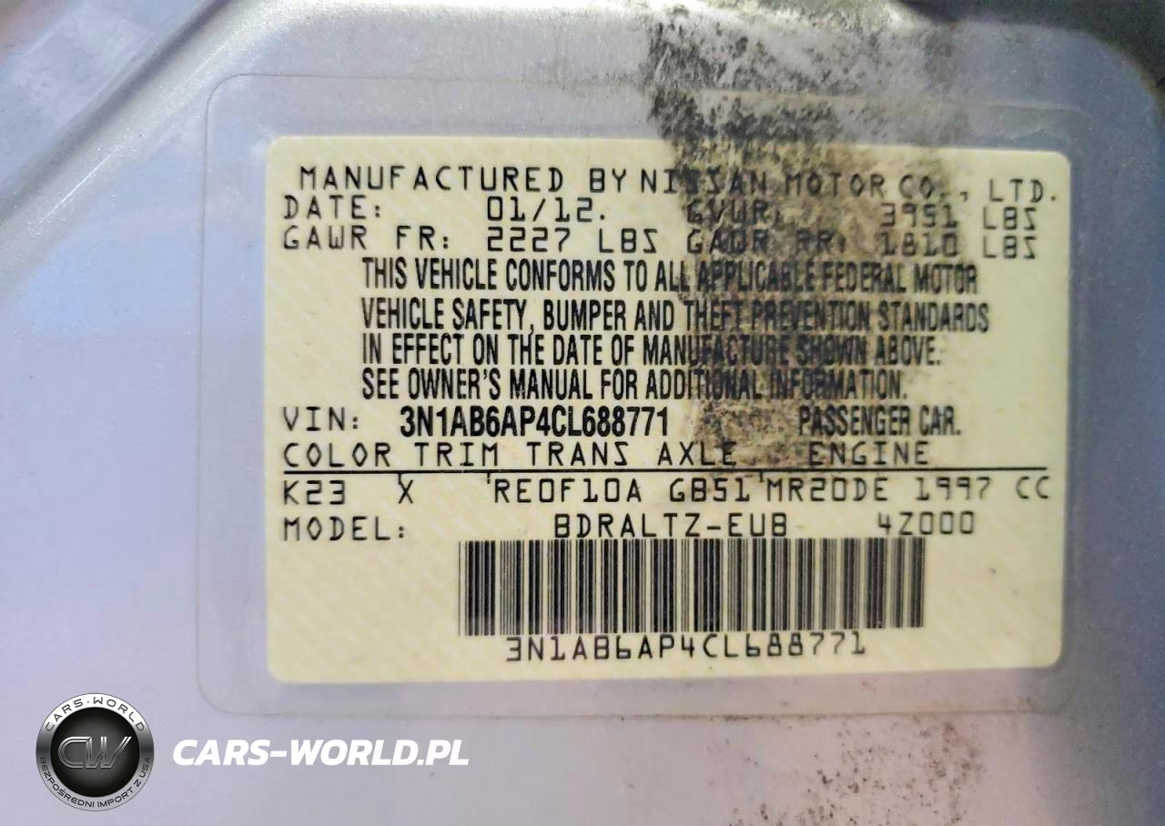 2012 Nissan Sentra 2.0 VIN:3N1AB6AP4CL688771 - 12