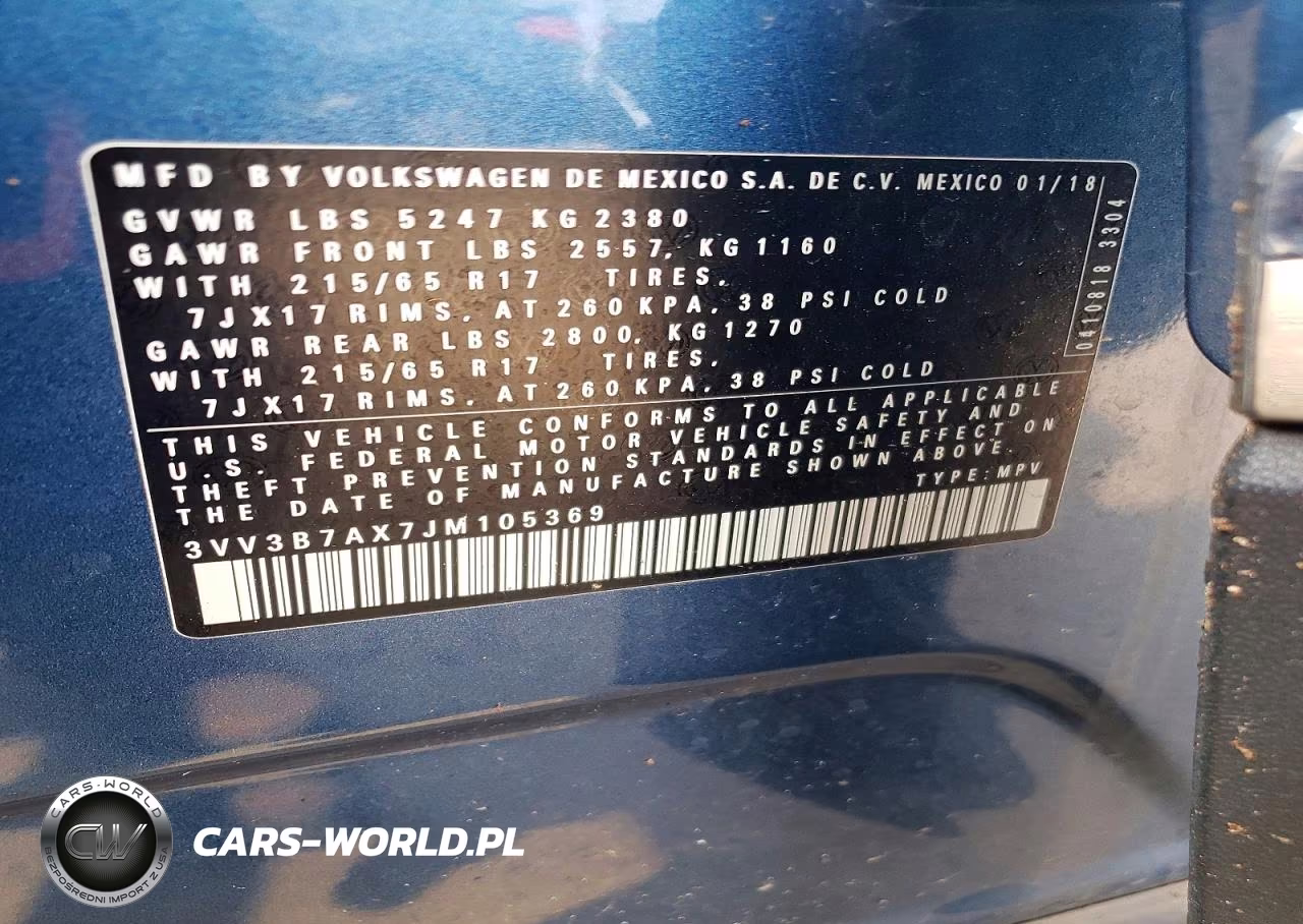 2018 Volkswagen Tiguan Se VIN:3VV3B7AX7JM105369 - 13