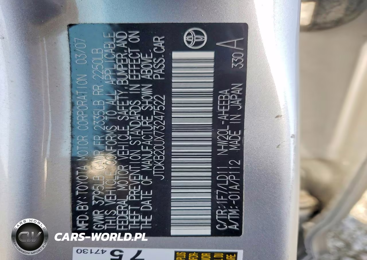 2007 Toyota Prius Base VIN:JTDKB20UX73247522 - 12