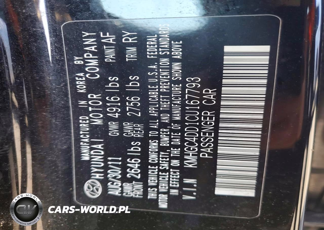 2012 Hyundai Genesis 3.8L VIN:KMHGC4DD1CU167793 - 12