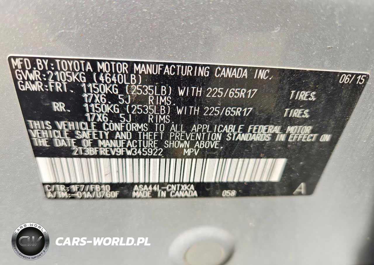 2015 Toyota Rav4 Le VIN:2T3BFREV9FW345922 - 12