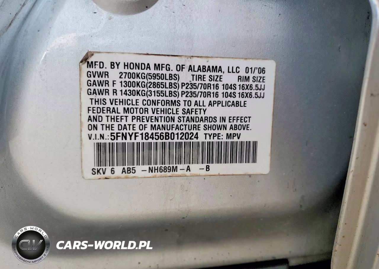 2006 Honda Pilot Ex VIN:5FNYF18456B012024 - 13
