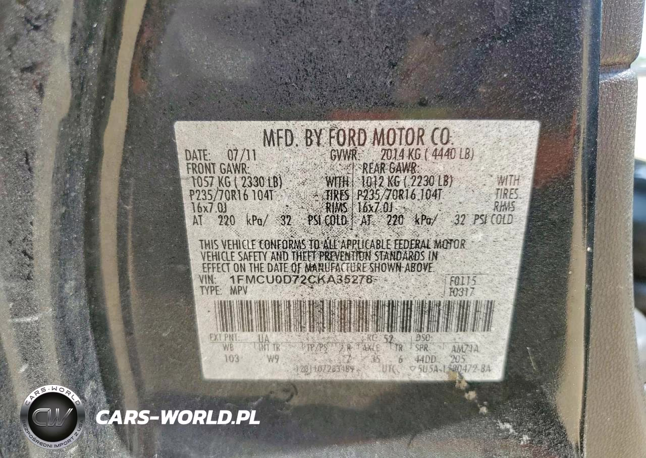 2012 Ford Escape Xlt VIN:1FMCU0D72CKA35278 - 12