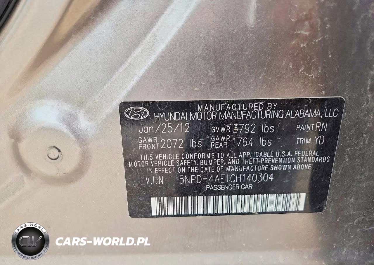 2012 Hyundai Elantra Gls VIN:5NPDH4AE1CH140304 - 12
