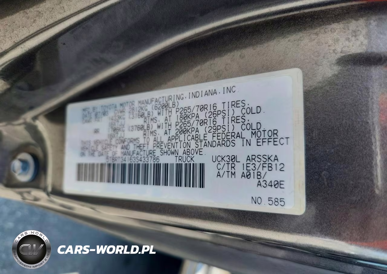 2003 Toyota Tundra Sr5 VIN:5TBRT34163S433786 - 12