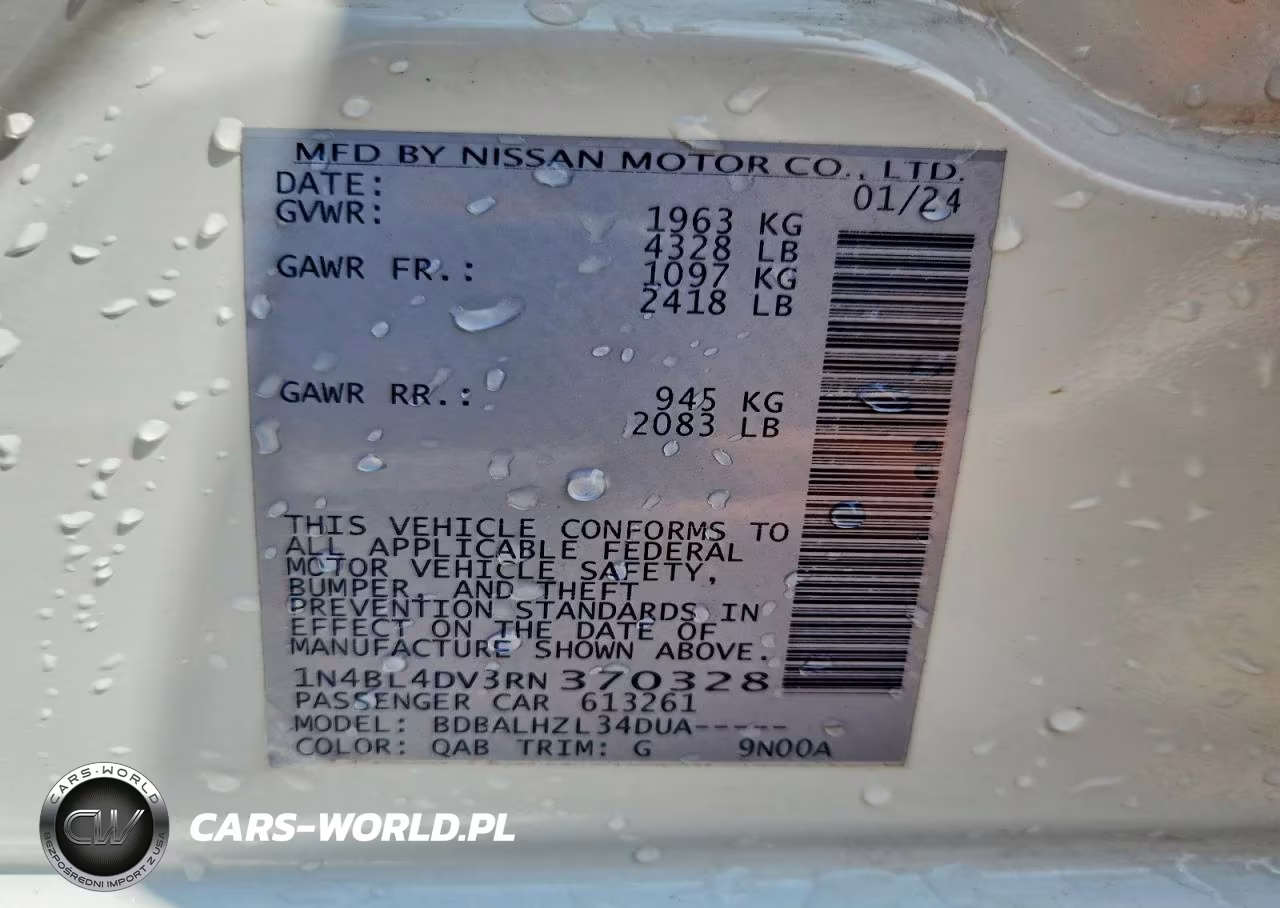 2024 Nissan Altima Sv VIN:1N4BL4DV3RN370328 - 12
