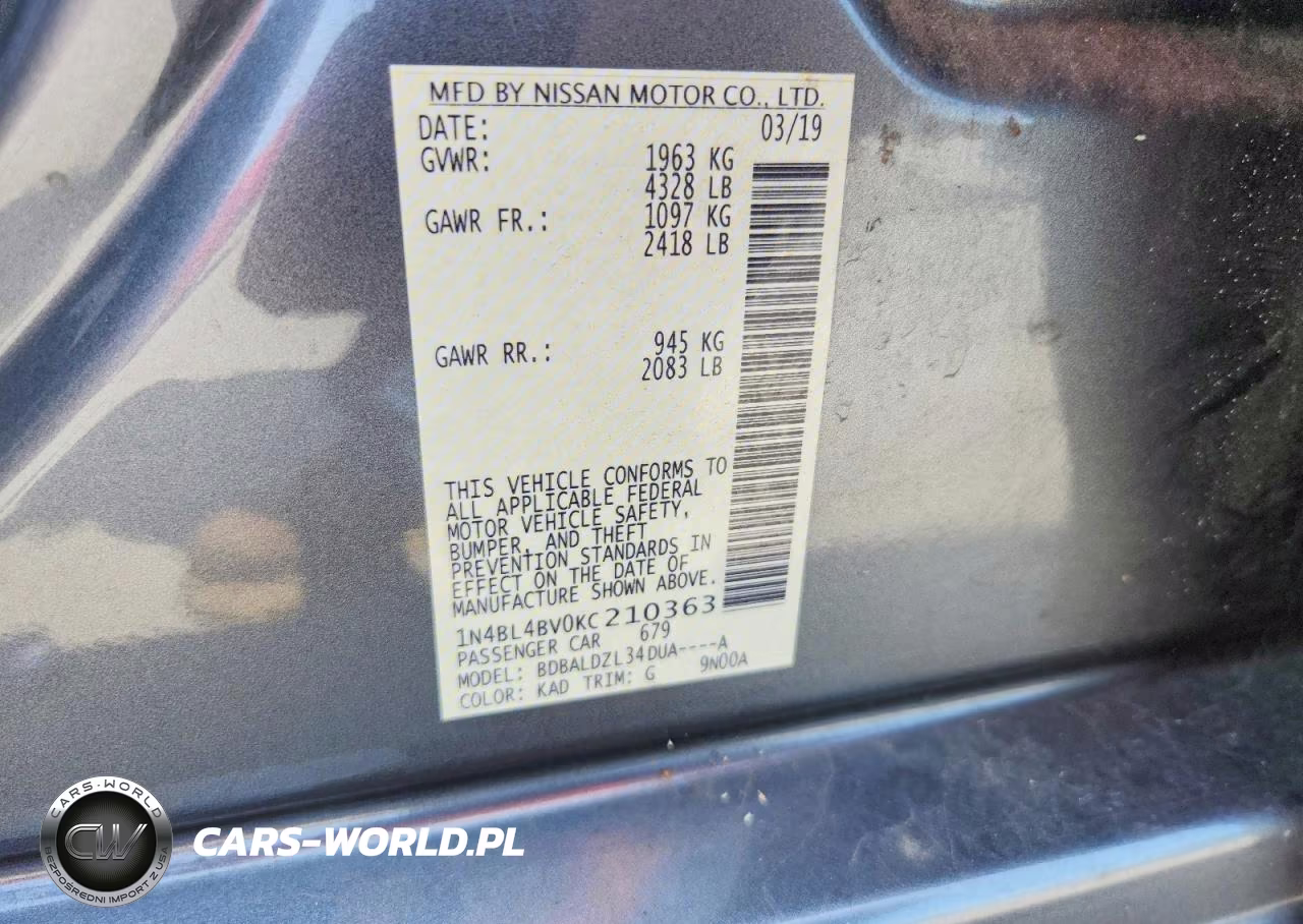 2019 Nissan Altima S VIN:1N4BL4BV0KC210363 - 12