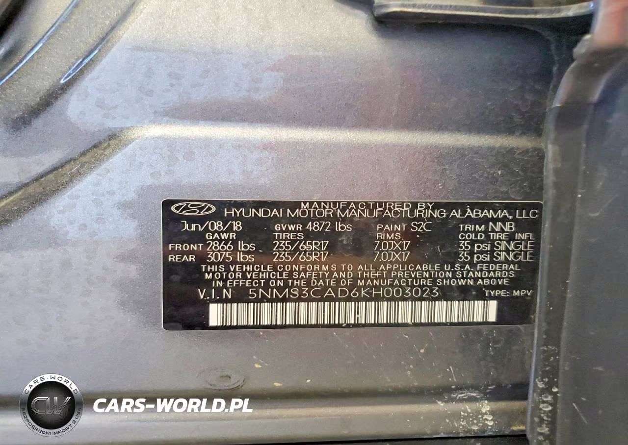 2019 Hyundai Santa Fe Sel 2.4L VIN:5NMS3CAD6KH003023 - 13