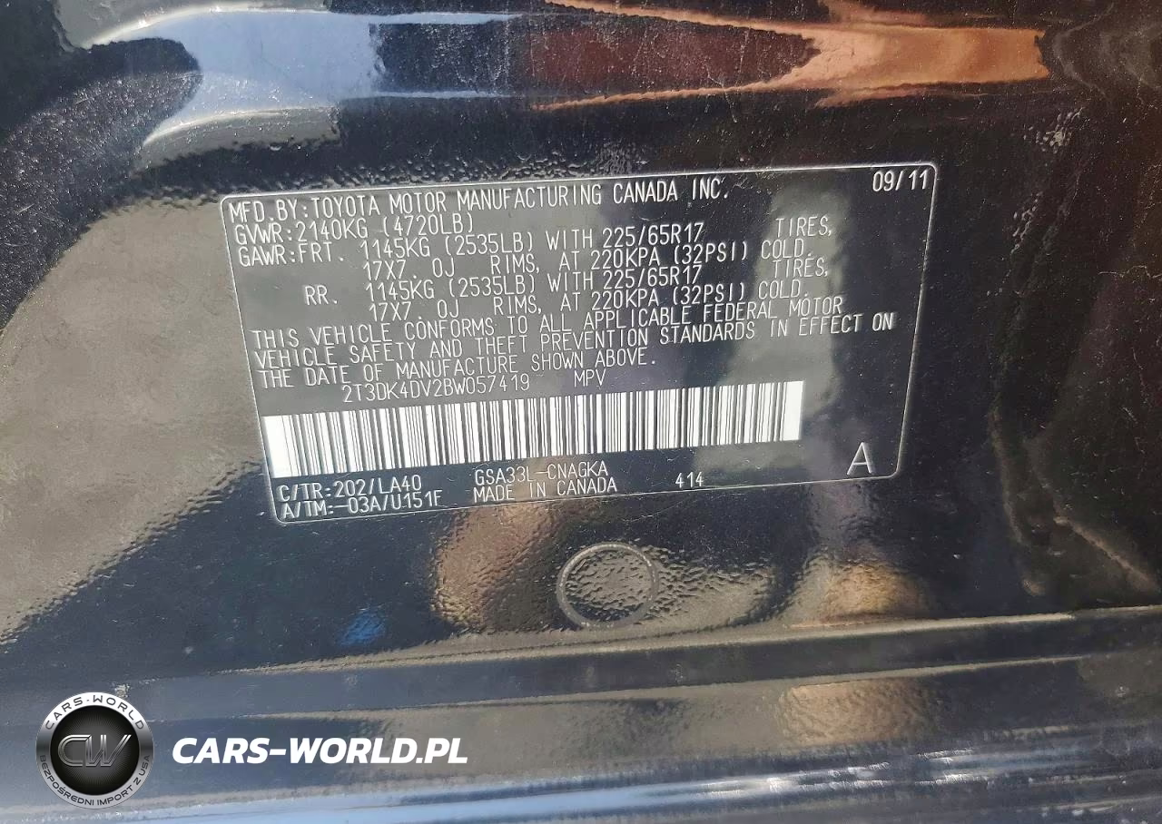 2011 Toyota Rav4 Limited VIN:2T3DK4DV2BW057419 - 13