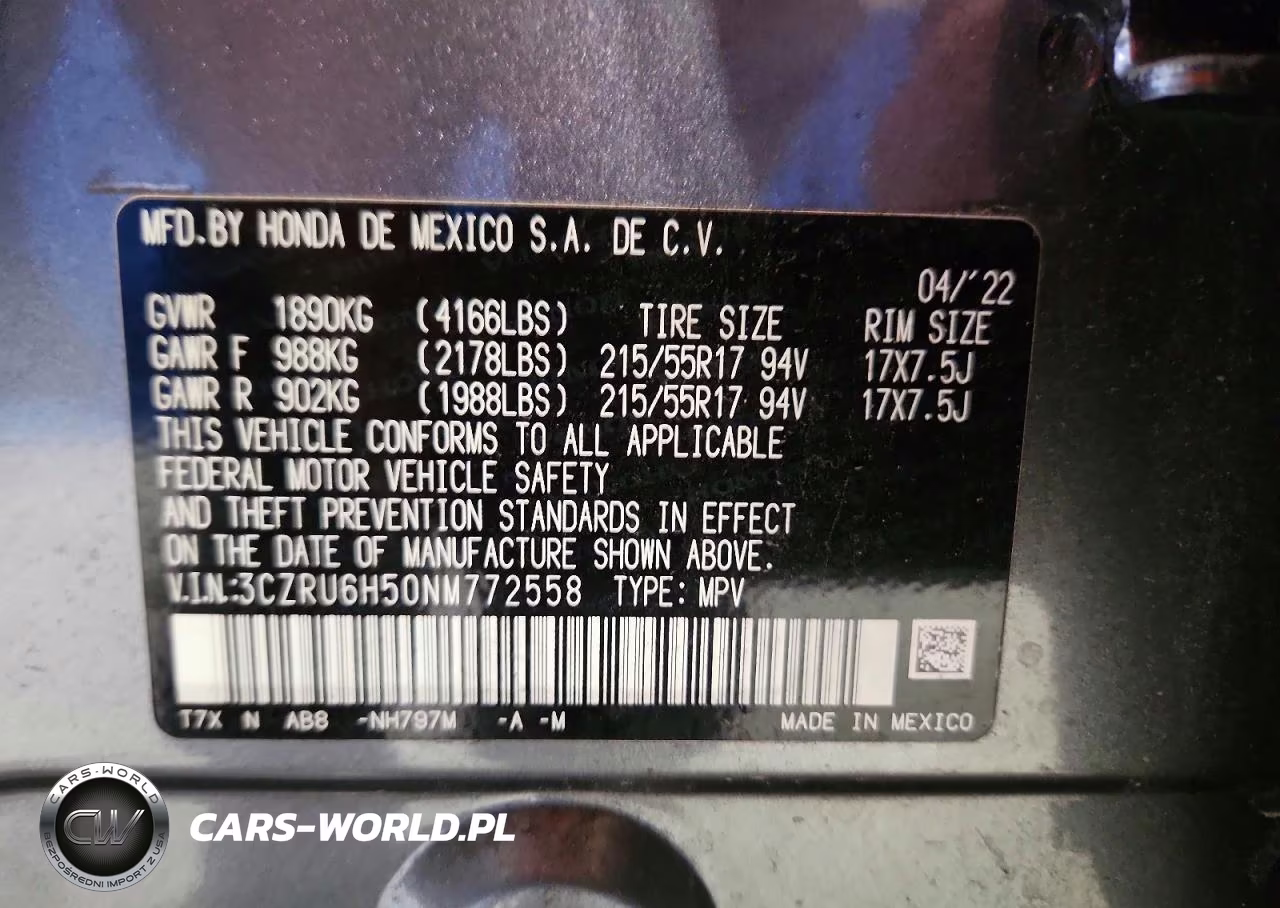 2022 Honda Hr-V Ex VIN:3CZRU6H50NM772558 - 13