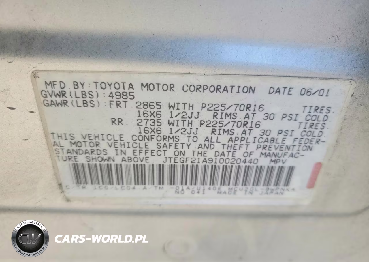 2001 Toyota Highlander Base VIN:JTEGF21A910020440 - 13
