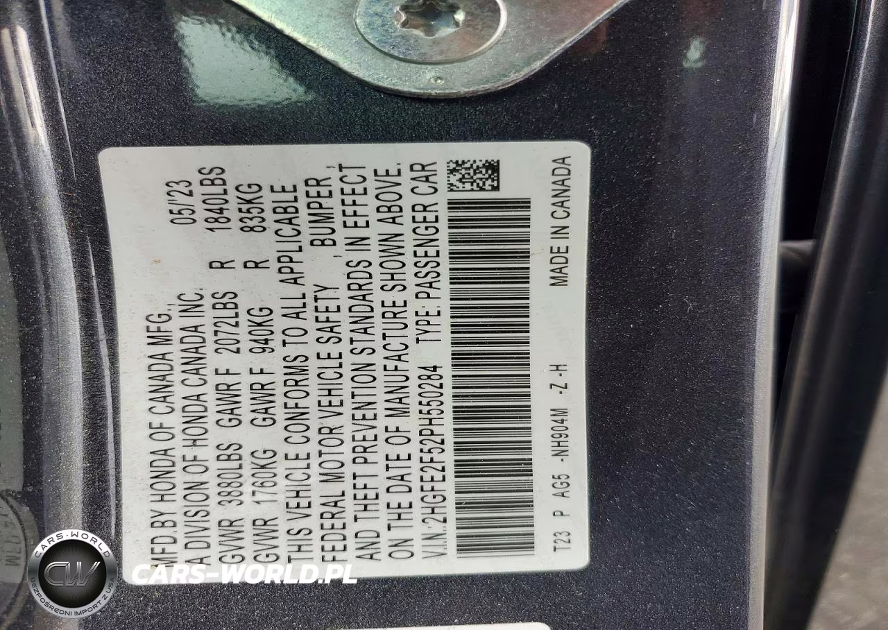 2023 Honda Civic Sport VIN:2HGFE2F52PH550284 - 12