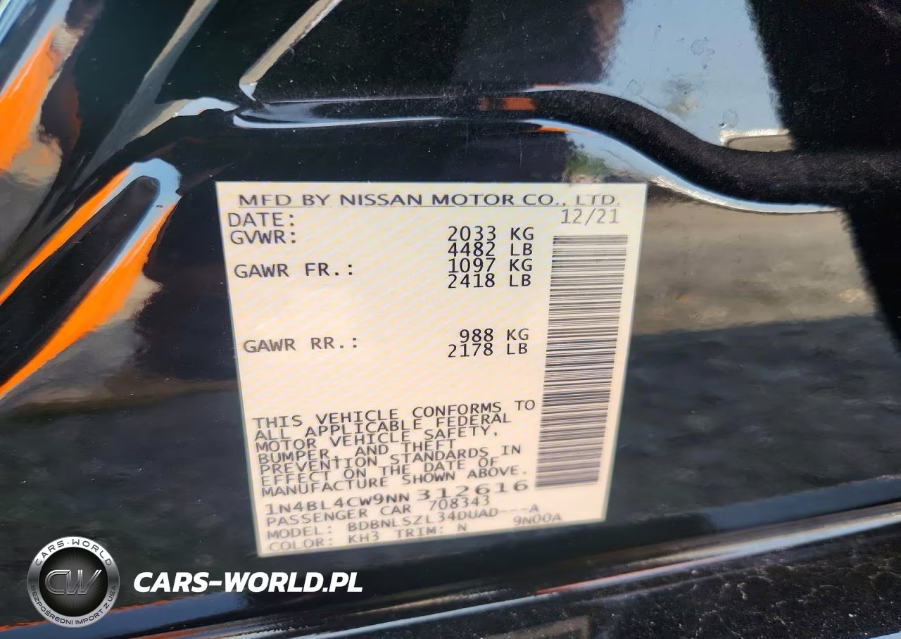 2022 Nissan Altima Sr VIN:1N4BL4CW9NN312616 - 12