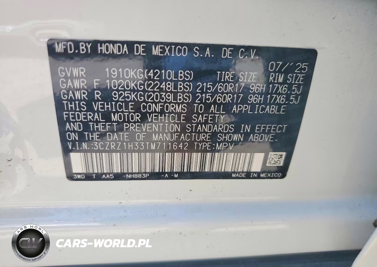 2026 Honda Hr-V Lx VIN:3CZRZ1H33TM711642 - 12
