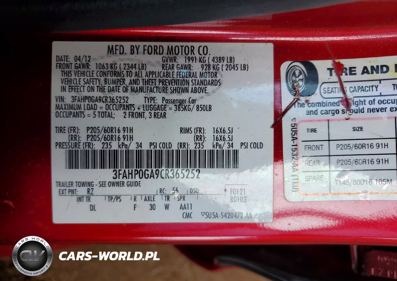 2012 Ford Fusion S VIN:3FAHP0GA9CR365252 - 12