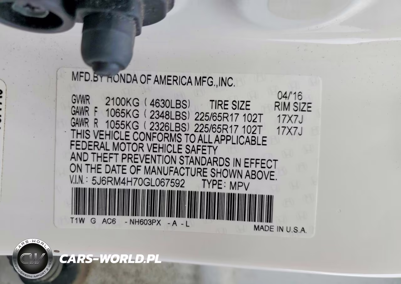 2016 Honda Cr-V Exl VIN:5J6RM4H70GL067592 - 13