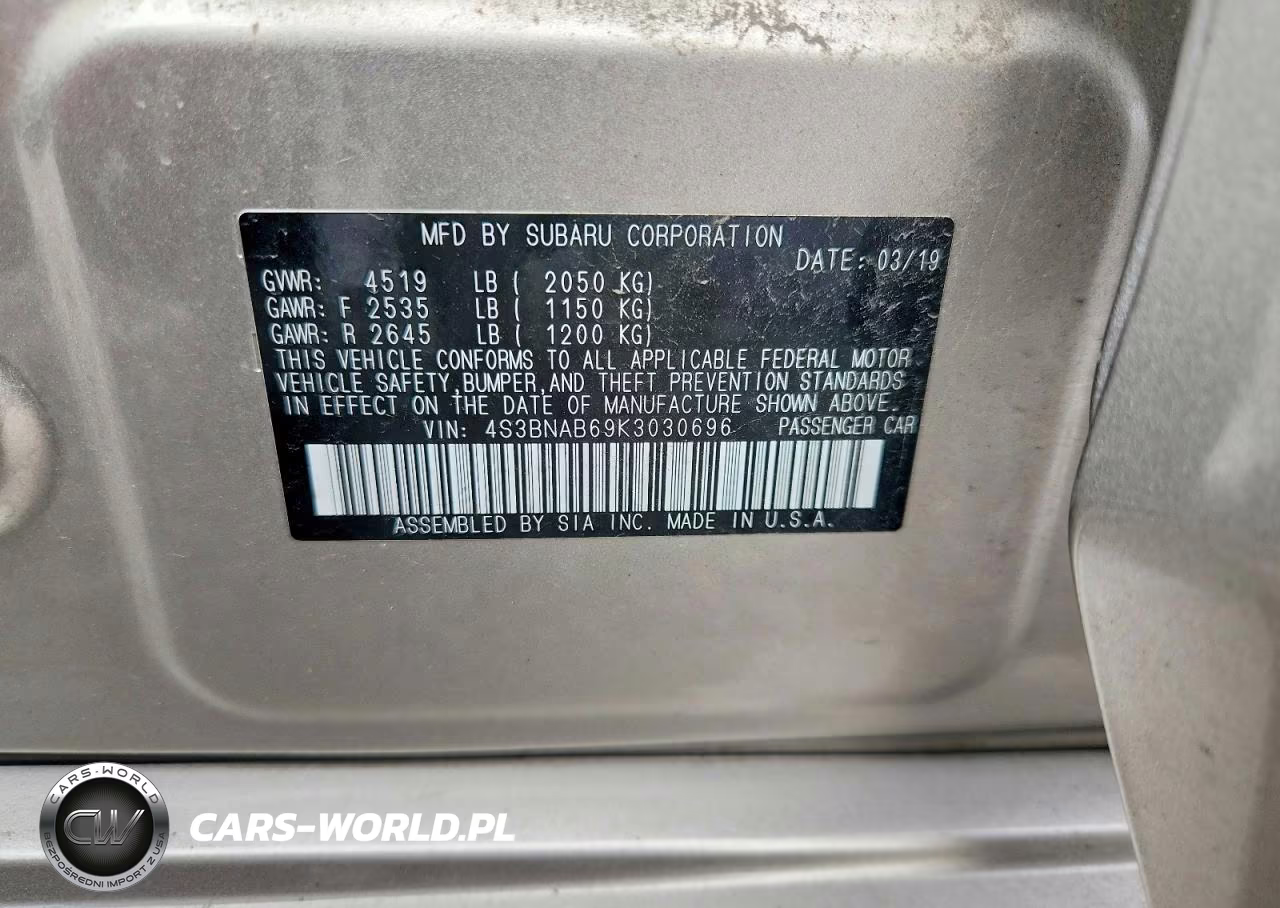 2019 Subaru Legacy 2.5I VIN:4S3BNAB69K3030696 - 12