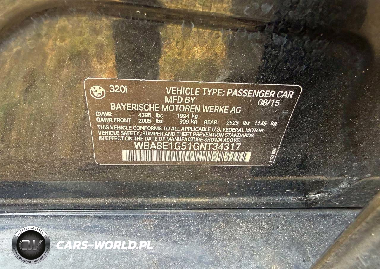 2016 BMW 320 I VIN:WBA8E1G51GNT34317 - 10