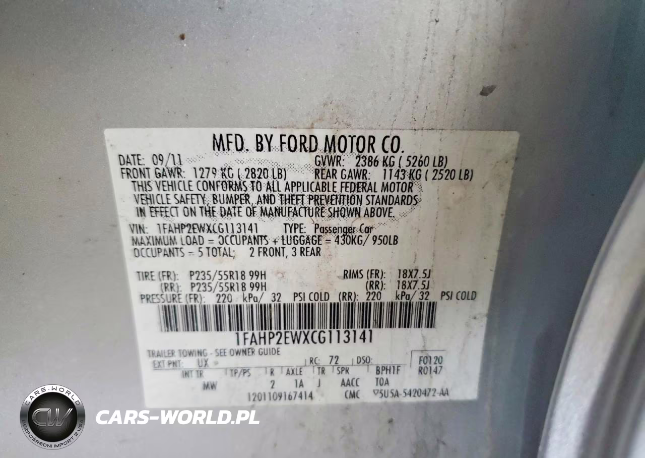 2012 Ford Taurus Sel VIN:1FAHP2EWXCG113141 - 12