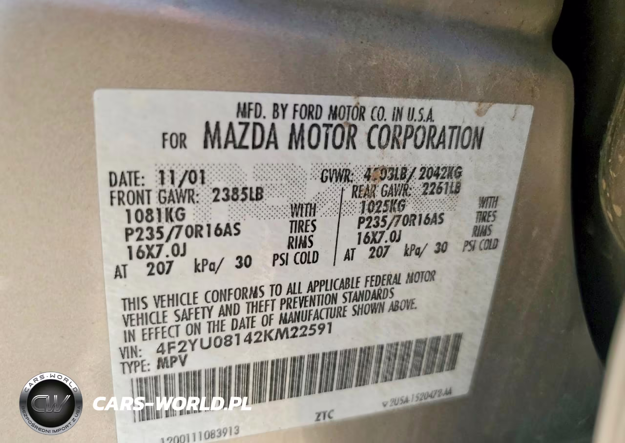 2002 Mazda Tribute Lx VIN:4F2YU08142KM22591 - 12