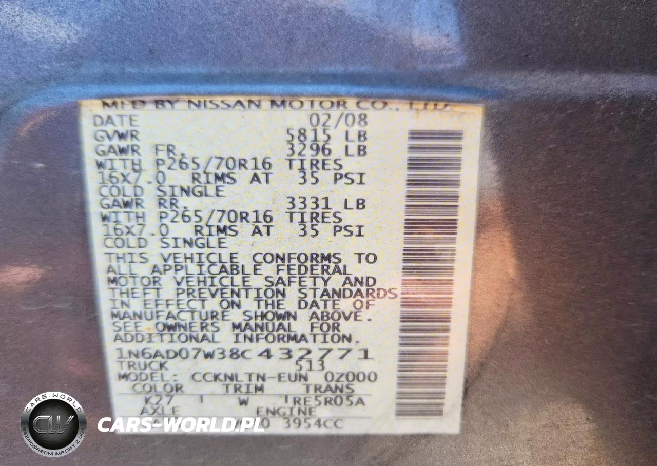 2008 Nissan Frontier Se V6 VIN:1N6AD07W38C432771 - 12