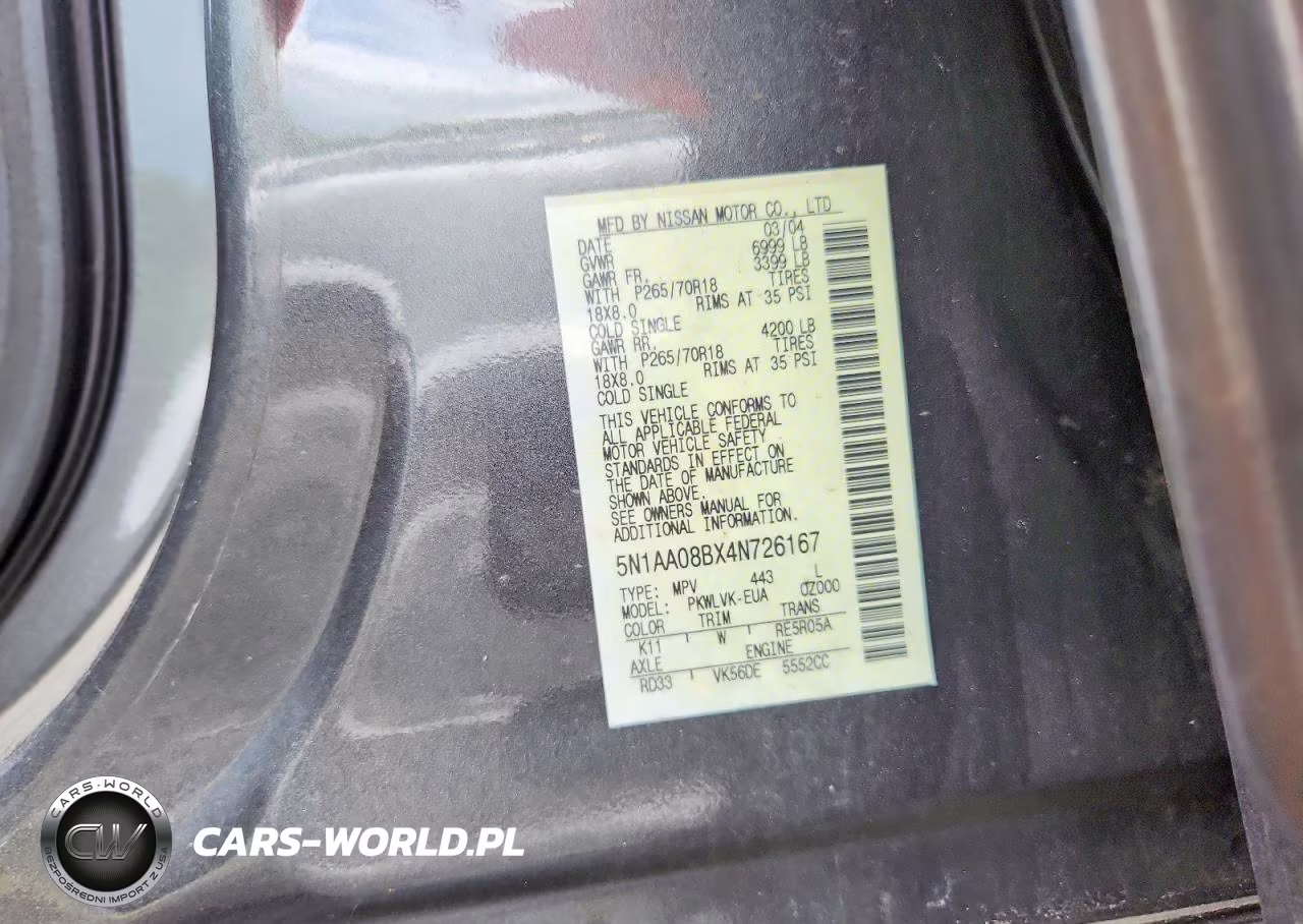2004 Nissan Armada Se VIN:5N1AA08BX4N726167 - 13