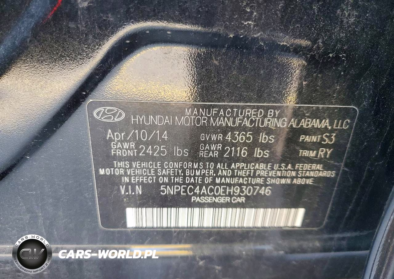 2014 Hyundai Sonata Se VIN:5NPEC4AC0EH930746 - 12