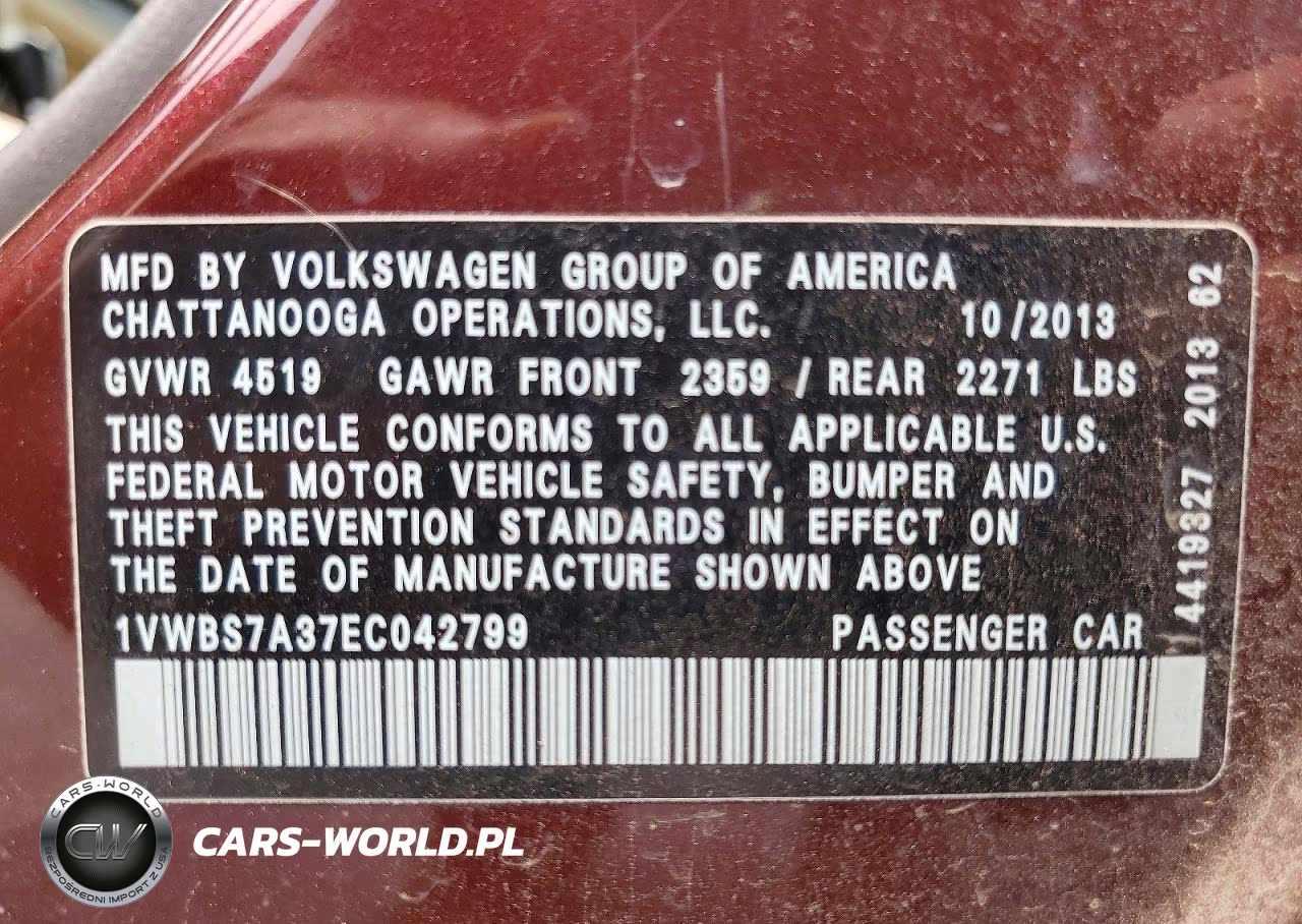 2014 Volkswagen Passat Se VIN:1VWBS7A37EC042799 - 13