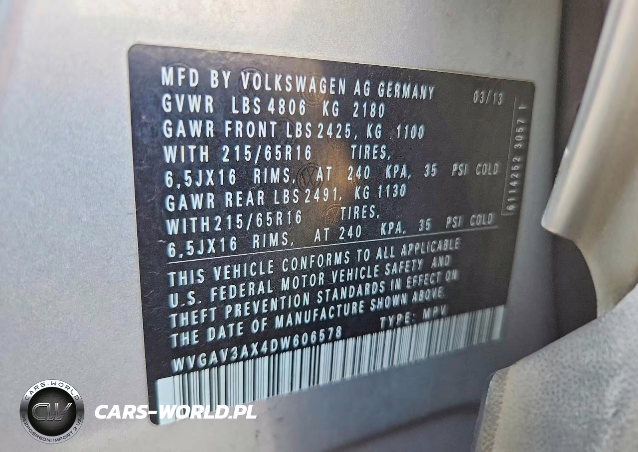 2013 Volkswagen Tiguan S VIN:WVGAV3AX4DW606578 - 13