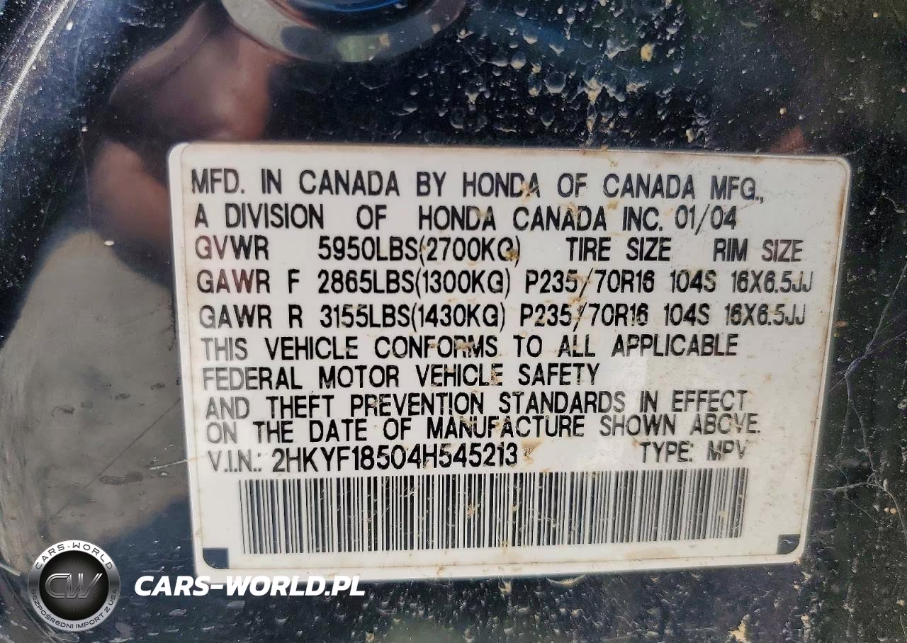 2004 Honda Pilot Exl VIN:2HKYF18504H545213 - 14