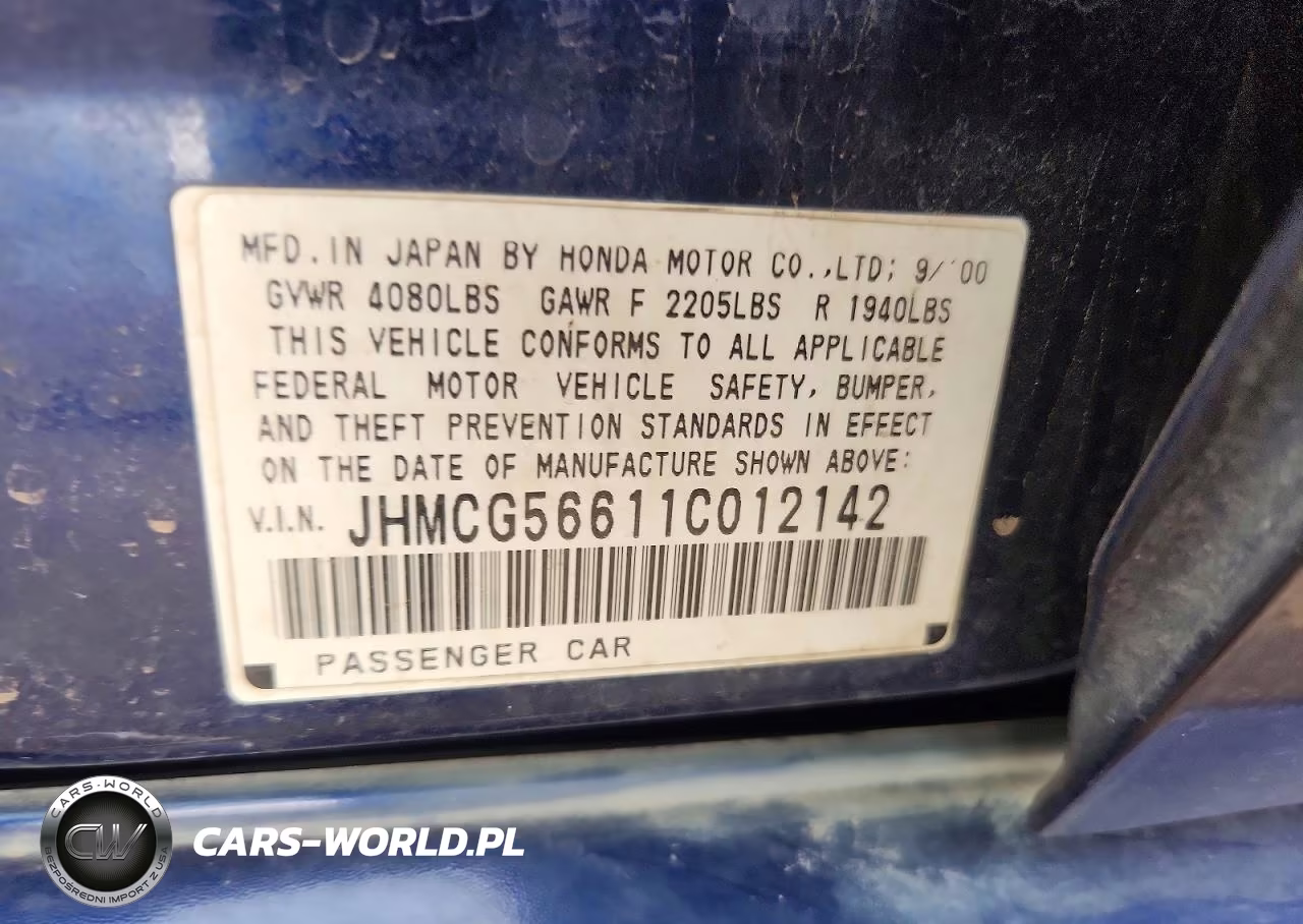 2001 Honda Accord Ex VIN:JHMCG56611C012142 - 12