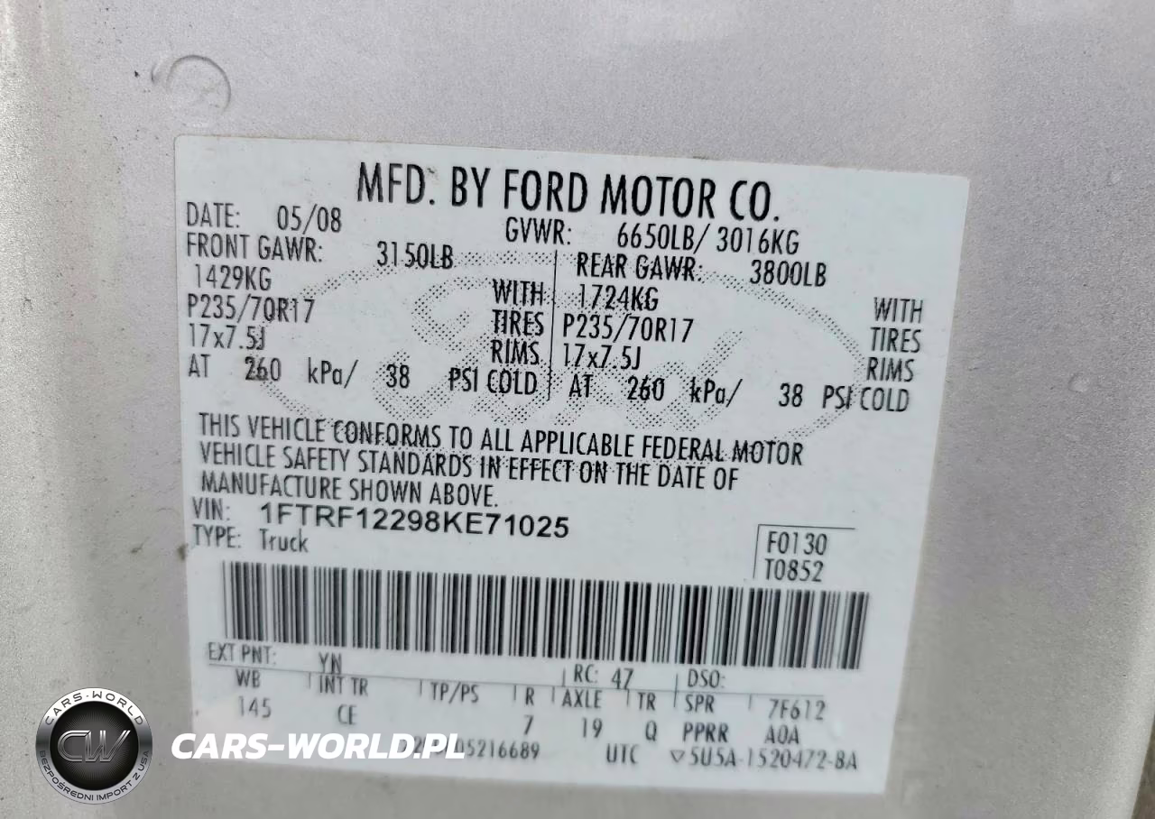 2008 Ford F150 VIN:1FTRF12298KE71025 - 12